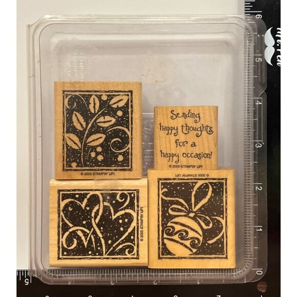 Stampin Up! Happy Occasions Wood Mounted Rubber Stamp Set Heart happy thoughts - Picture 1 of 4